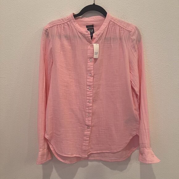 Gap Shirt Womens Small Pink Long Sleeve Gauze Button Front Cotton Blouse Boho - Picture 1 of 6